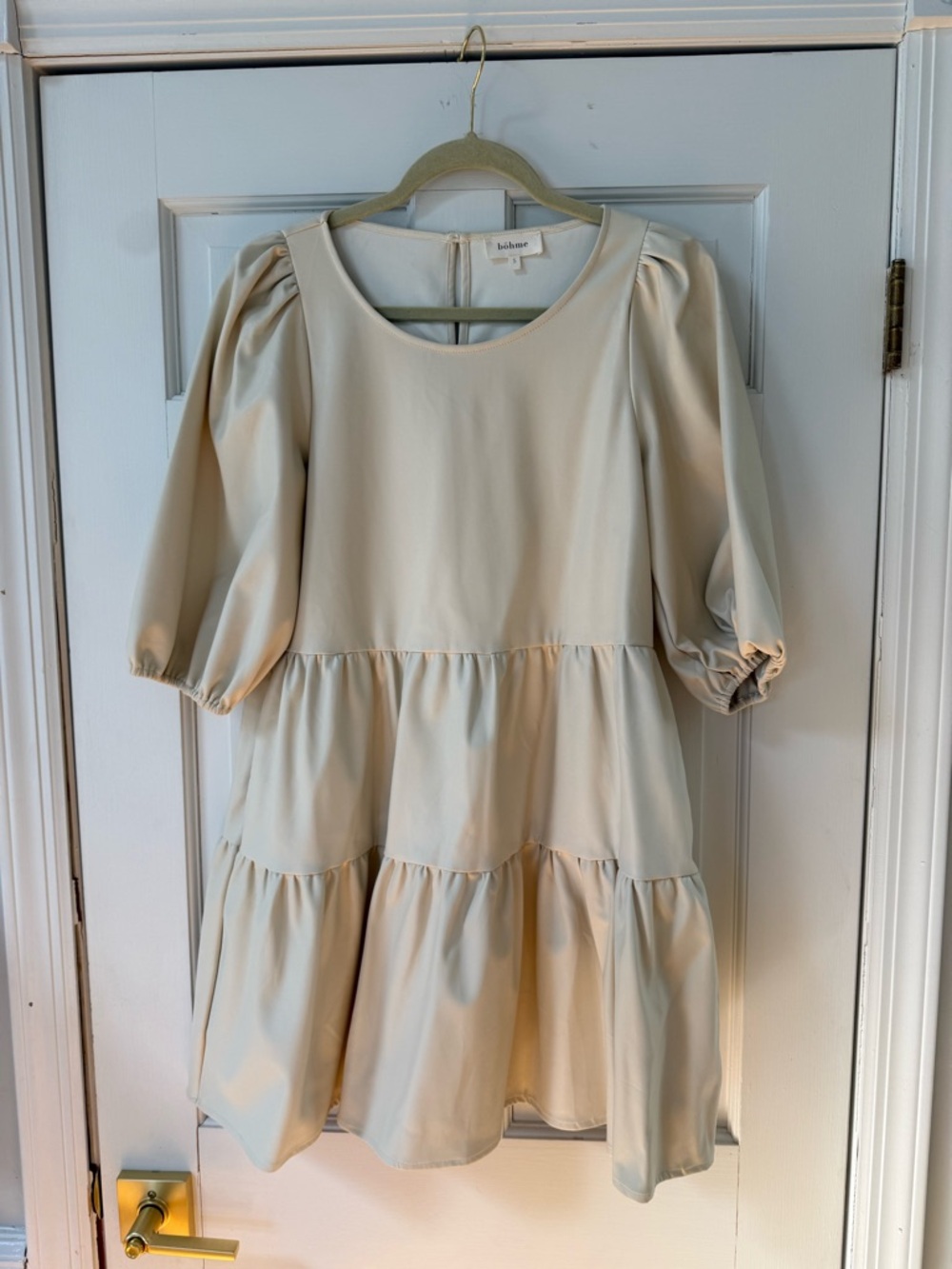 Bohme Cream Tiered Faux Leather Mini Dress
